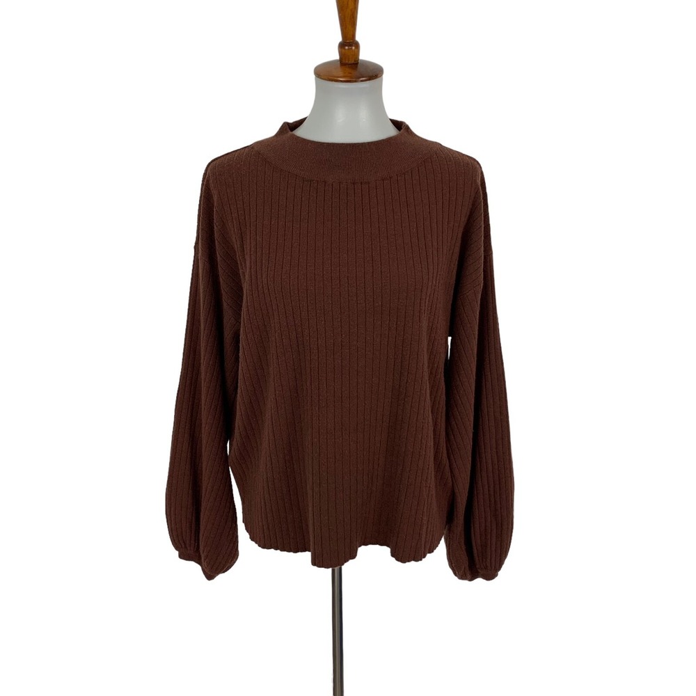 Lea And Viola Brown Ribbed Knit Long Sleeve Pullover Sweater L Cozy Fall Top